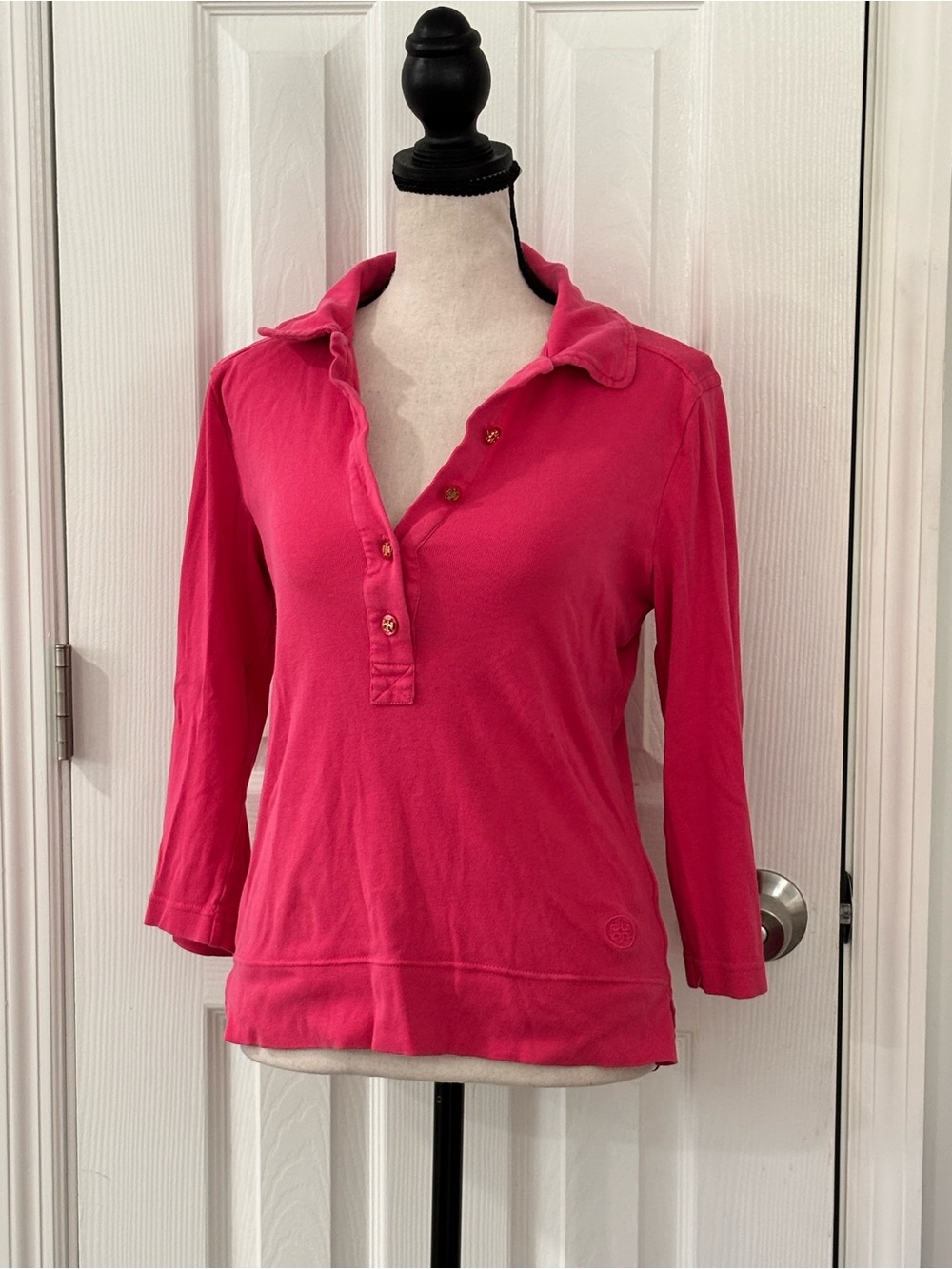 Tory Burch Hot Pink Long-Sleeve Polo Top - Picture 2 of 12